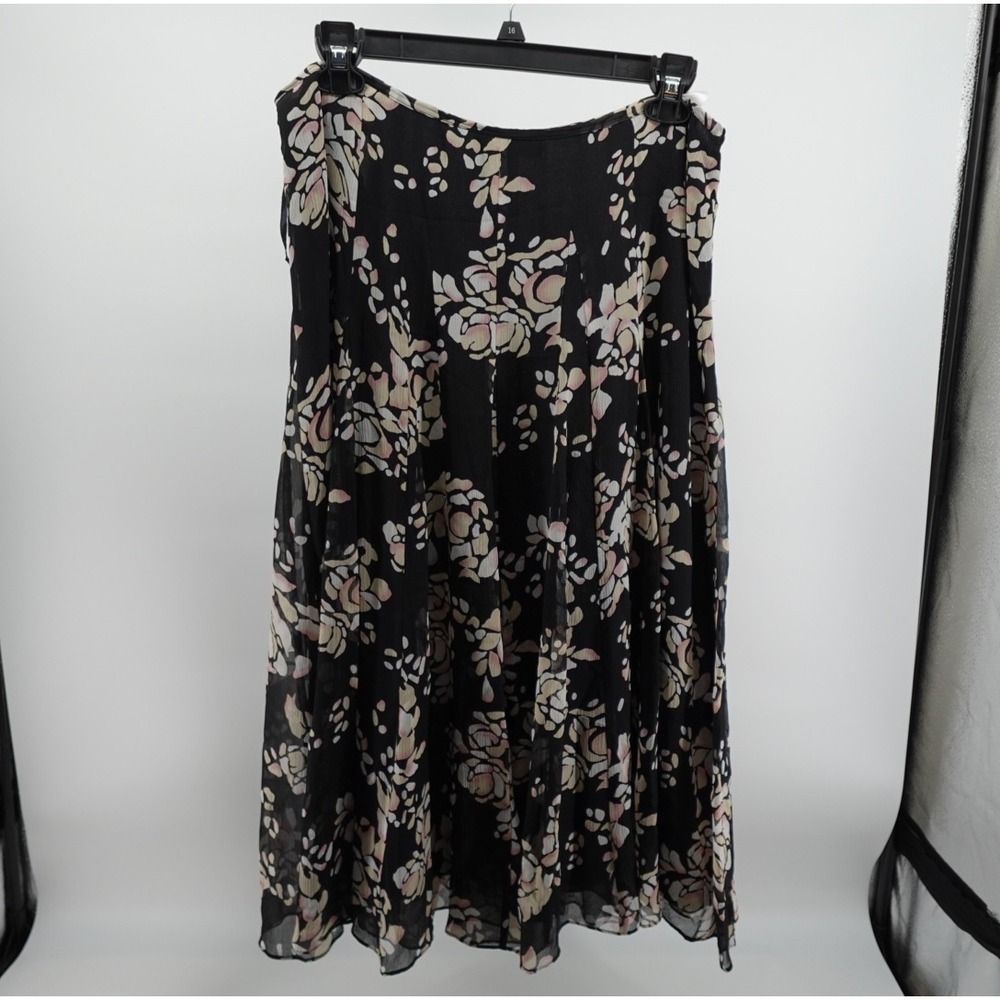 Jones New York Collection Black Floral‎ Chiffon Midi Skirt 16 A-Line Pleated